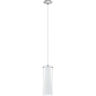 吊灯 Eglo Pinto 60W 圆柱型 形状 Ø 11 cm. 客厅 和 饭厅. 现代的, 设计 和 凉爽的 风格. 钢, 玻璃 和 蛋白石玻璃. 白色的, 镀铬 和 银 颜色