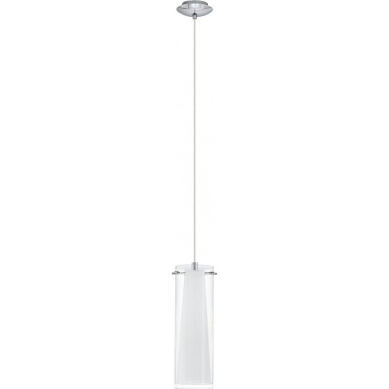 59,95 € Free Shipping | Hanging lamp Eglo Pinto 60W Cylindrical Shape Ø 11 cm. Living room and dining room. Modern, design and cool Style. Steel, Glass and Opal glass. White, plated chrome and silver Color