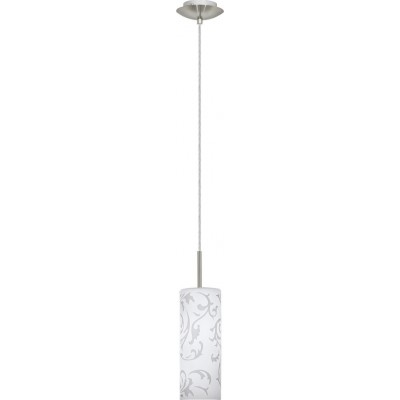 Hanging lamp Eglo Amadora 60W Cylindrical Shape Ø 10 cm. Living room and dining room. Modern, sophisticated and design Style. Steel, Glass and Printed glass. White, nickel and matt nickel Color