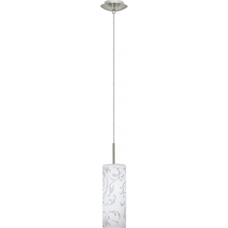 43,95 € Free Shipping | Hanging lamp Eglo Amadora 60W Cylindrical Shape Ø 10 cm. Living room and dining room. Modern, sophisticated and design Style. Steel, glass and printed glass. White, nickel and matt nickel Color
