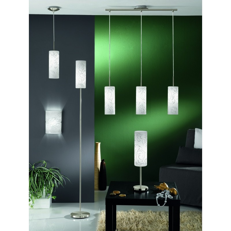 43,95 € Free Shipping | Hanging lamp Eglo Amadora 60W Cylindrical Shape Ø 10 cm. Living room and dining room. Modern, sophisticated and design Style. Steel, glass and printed glass. White, nickel and matt nickel Color