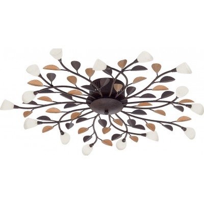 386,95 € Free Shipping | Indoor ceiling light Eglo Campania 150W Angular Shape Ø 77 cm. Living room, dining room and bedroom. Vintage Style. Steel and glass. White, golden, brown and antique brown Color