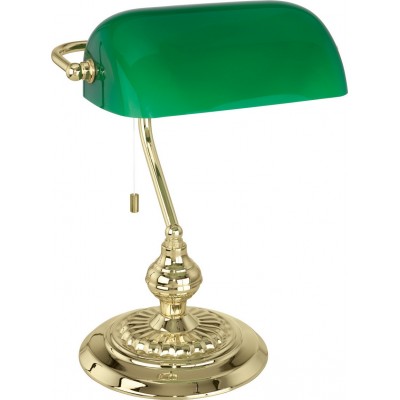 Lámpara de escritorio Eglo Banker 60W 39×28 cm. Oficina y zona de trabajo. Estilo retro y vintage. Acero, Vidrio y Vidrio lacado. Color dorado, latón y verde