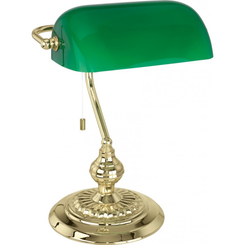 91,95 € Free Shipping | Desk lamp Eglo Banker 60W 39×28 cm. Office and work zone. Retro and vintage Style. Steel, Glass and Lacquered glass. Golden, brass and green Color