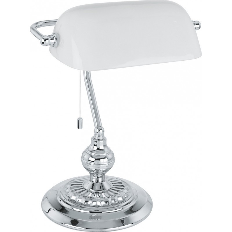 53,95 € Free Shipping | Desk lamp Eglo Banker 60W 39×28 cm. Office and work zone. Retro and vintage Style. Steel, Glass and Satin glass. White, plated chrome and silver Color
