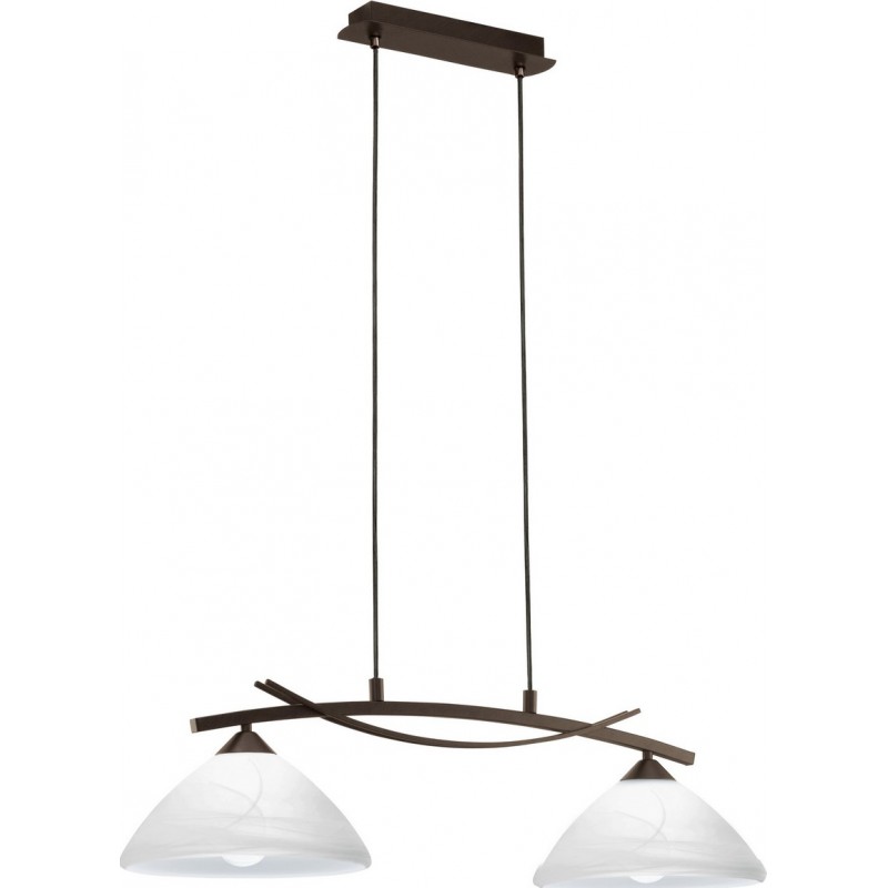 151,95 € Free Shipping | Hanging lamp Eglo Vinovo 120W Extended Shape 110×77 cm. Living room and dining room. Classic Style. Steel and glass. White, brown and dark brown Color