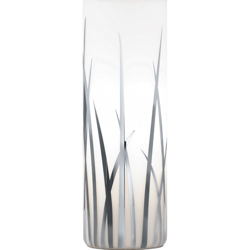 34,95 € Free Shipping | Table lamp Eglo Rivato 60W Cylindrical Shape Ø 9 cm. Bedroom, office and work zone. Modern, sophisticated and design Style. Glass and lacquered glass. White, plated chrome and silver Color