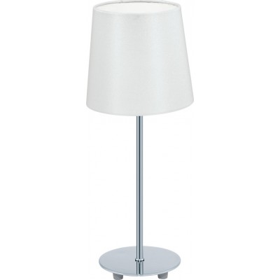 27,95 € Free Shipping | Table lamp Eglo Lauritz 40W Cylindrical Shape Ø 15 cm. Bedroom, office and work zone. Classic Style. Steel and textile. White, plated chrome and silver Color