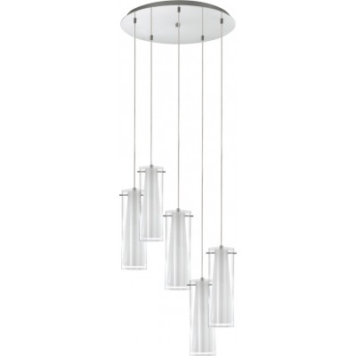 239,95 € Free Shipping | Hanging lamp Eglo Pinto 300W Cylindrical Shape Ø 50 cm. Living room and dining room. Modern, design and cool Style. Steel, glass and opal glass. White, plated chrome and silver Color