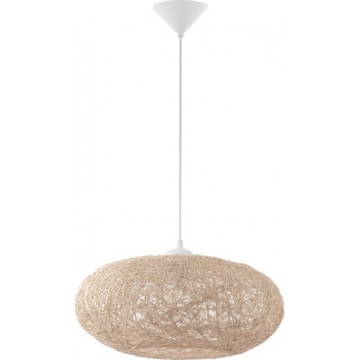 Hanging lamp Eglo Campilo 60W Oval Shape Ø 45 cm. Living room and dining room. Rustic, retro and vintage Style. Plastic. Beige and white Color