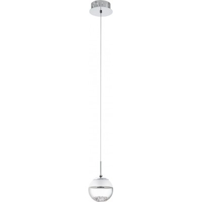 106,95 € Free Shipping | Hanging lamp Eglo Montefio 1 5W 3000K Warm light. Spherical Shape Ø 14 cm. Living room and dining room. Modern, design and cool Style. Steel, Crystal and Glass. White, plated chrome and silver Color