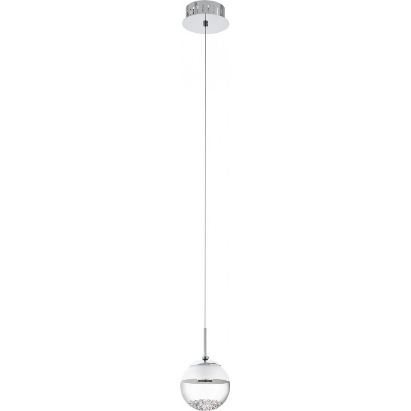 106,95 € Free Shipping | Hanging lamp Eglo Montefio 1 5W 3000K Warm light. Spherical Shape Ø 14 cm. Living room and dining room. Modern, design and cool Style. Steel, Crystal and Glass. White, plated chrome and silver Color