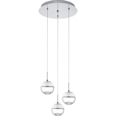 306,95 € Free Shipping | Hanging lamp Eglo Montefio 1 15W 3000K Warm light. Spherical Shape Ø 40 cm. Living room and dining room. Modern, design and cool Style. Steel, crystal and glass. White, plated chrome and silver Color