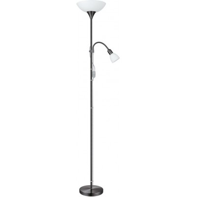 57,95 € Free Shipping | Floor lamp Eglo Up 2 85W Conical Shape Ø 27 cm. Dining room, bedroom and office. Classic Style. Steel, plastic and glass. White, black and nickel Color