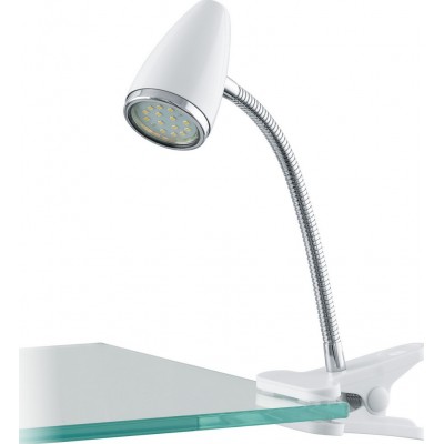 Lámpara de escritorio Eglo Riccio 1 3W Forma Cónica 33×18 cm. Lámpara de pinza Oficina y zona de trabajo. Estilo moderno y diseño. Acero y Plástico. Color blanco, cromado y plata