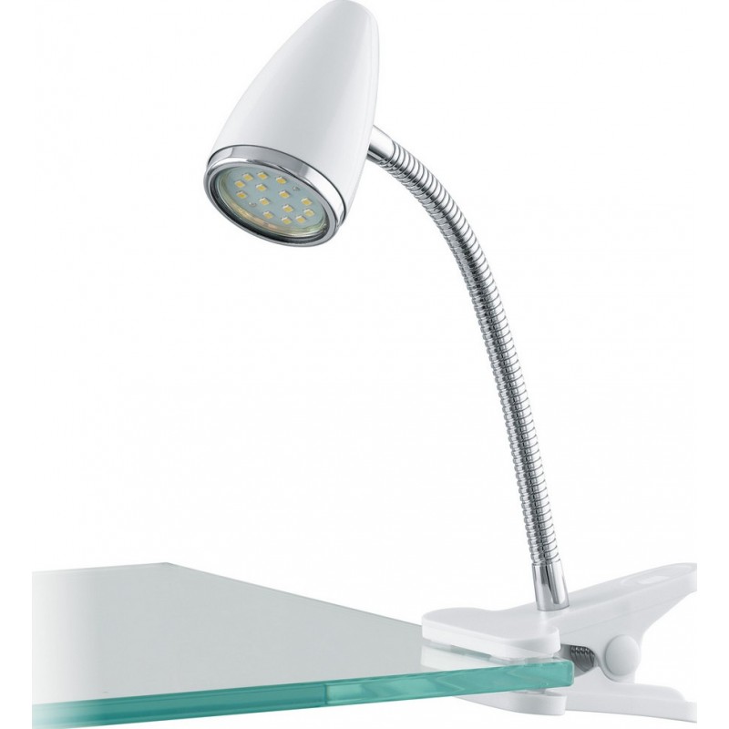 26,95 € Free Shipping | Technical lamp Eglo Riccio 1 3W Conical Shape 33×18 cm. Clamp lamp Office and work zone. Modern and design Style. Steel and plastic. White, plated chrome and silver Color