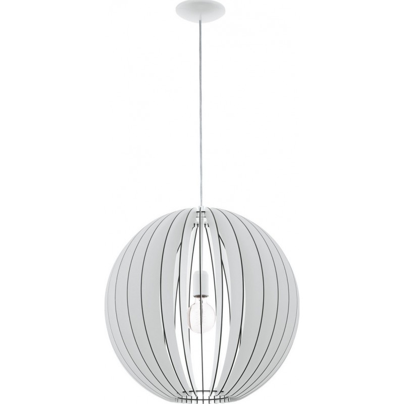 62,95 € Free Shipping | Hanging lamp Eglo Cossano 60W Spherical Shape Ø 50 cm. Living room and dining room. Retro and vintage Style. Steel and Wood. White Color
