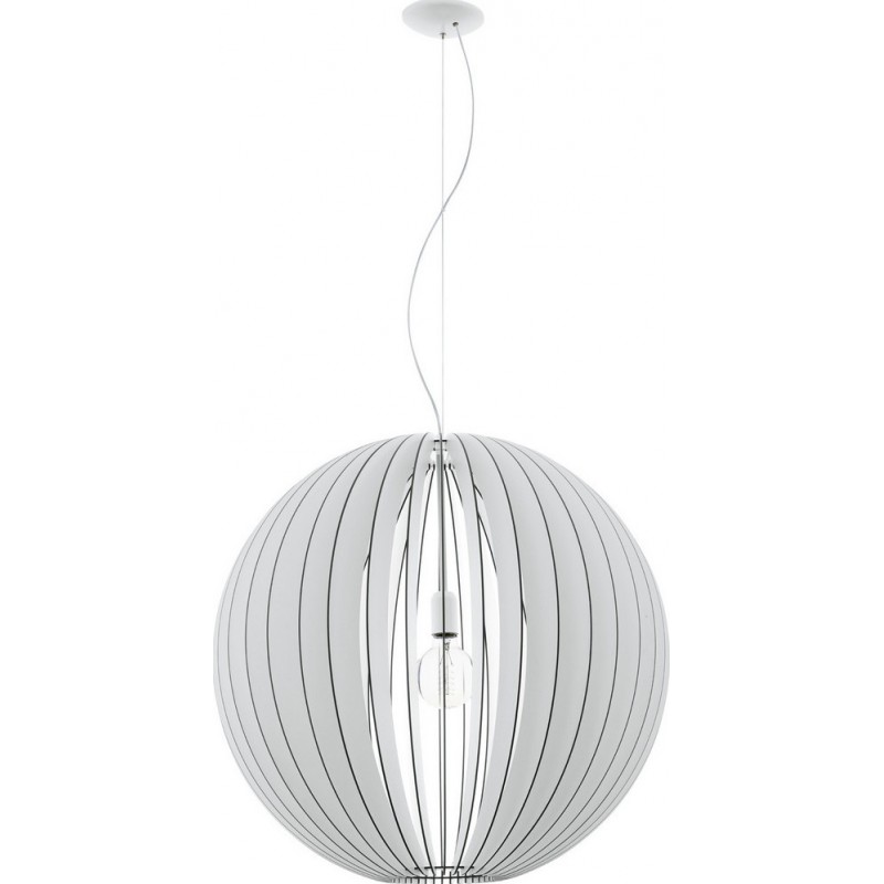 Hanging lamp Eglo Cossano 60W Spherical Shape Ø 70 cm. Living room and dining room. Retro and vintage Style. Steel and wood. White Color