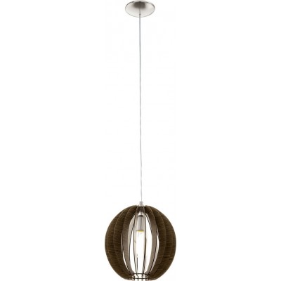 53,95 € Free Shipping | Hanging lamp Eglo Cossano 60W Spherical Shape Ø 30 cm. Living room, kitchen and dining room. Rustic, retro and vintage Style. Steel and wood. Brown, nickel and matt nickel Color