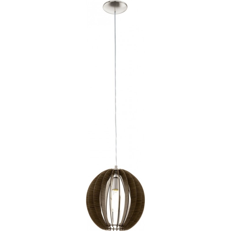 53,95 € Free Shipping | Hanging lamp Eglo Cossano 60W Spherical Shape Ø 30 cm. Living room, kitchen and dining room. Rustic, retro and vintage Style. Steel and Wood. Brown, nickel and matt nickel Color