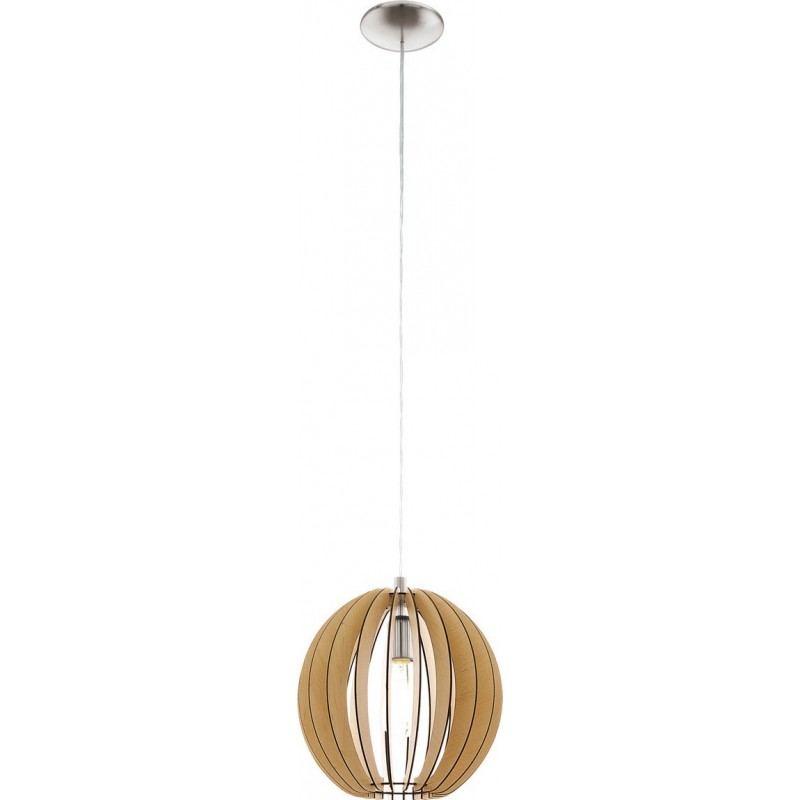44,95 € Free Shipping | Hanging lamp Eglo Cossano 60W Spherical Shape Ø 30 cm. Living room, kitchen and dining room. Rustic, retro and vintage Style. Steel and wood. Brown, nickel, matt nickel and light brown Color