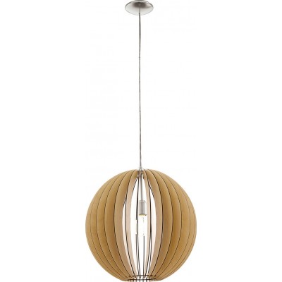 78,95 € Free Shipping | Hanging lamp Eglo Cossano 60W Spherical Shape Ø 50 cm. Living room, kitchen and dining room. Rustic, retro and vintage Style. Steel and wood. Brown, nickel, matt nickel and light brown Color