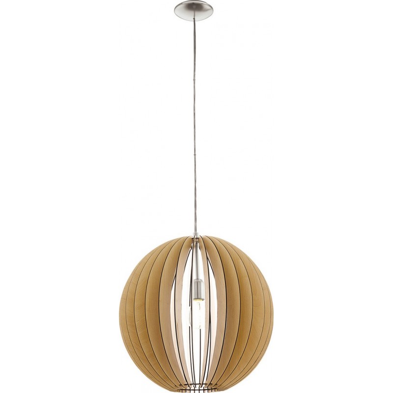 87,95 € Free Shipping | Hanging lamp Eglo Cossano 60W Spherical Shape Ø 50 cm. Living room, kitchen and dining room. Rustic, retro and vintage Style. Steel and wood. Brown, nickel, matt nickel and light brown Color