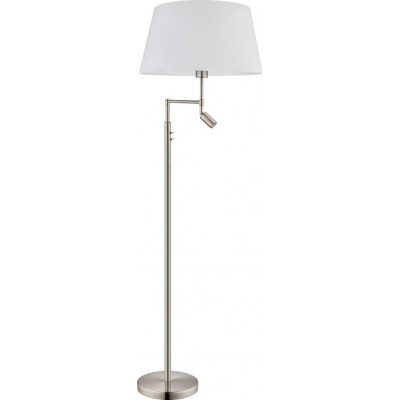 176,95 € Free Shipping | Floor lamp Eglo Santander 62W 3000K Warm light. Cylindrical Shape Ø 50 cm. Dining room, bedroom and office. Modern, design and cool Style. Steel and textile. White, nickel and matt nickel Color