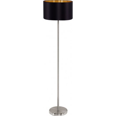 Lámpara de pie Eglo Maserlo 60W Forma Cilíndrica Ø 38 cm. Comedor, dormitorio y oficina. Estilo moderno, diseño y cool. Acero y Textil. Color dorado, negro, níquel y níquel mate