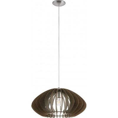 87,95 € Free Shipping | Hanging lamp Eglo Cossano 2 60W Oval Shape Ø 50 cm. Living room and dining room. Retro and vintage Style. Steel and wood. Brown, dark brown, nickel and matt nickel Color