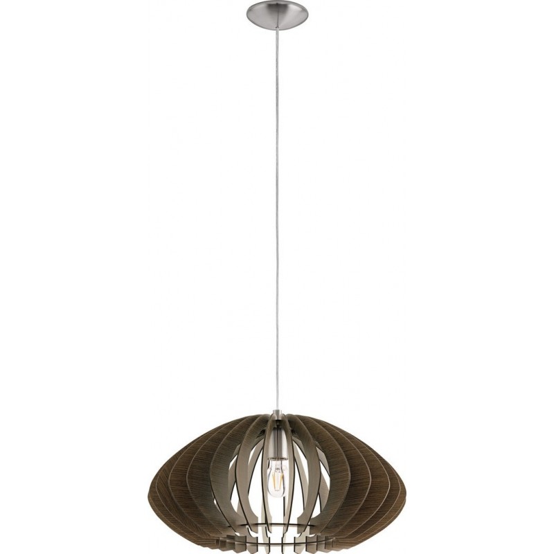 87,95 € Free Shipping | Hanging lamp Eglo Cossano 2 60W Oval Shape Ø 50 cm. Living room and dining room. Retro and vintage Style. Steel and Wood. Brown, dark brown, nickel and matt nickel Color