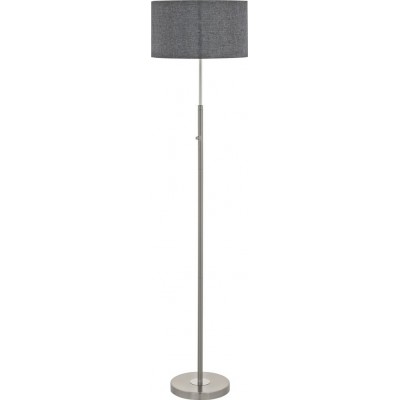 Floor lamp Eglo Romao 24W 3000K Warm light. Cylindrical Shape Ø 38 cm. Dining room, bedroom and office. Modern, design and cool Style. Steel, linen and textile. Plated chrome, gray, nickel, matt nickel and silver Color