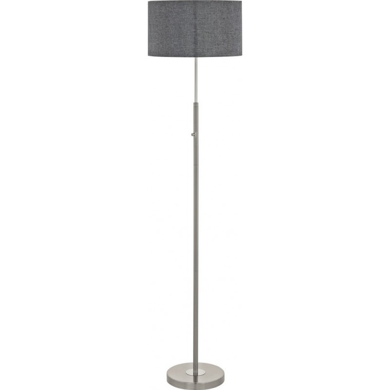 Floor lamp Eglo Romao 24W 3000K Warm light. Cylindrical Shape Ø 38 cm. Dining room, bedroom and office. Modern, design and cool Style. Steel, linen and textile. Plated chrome, gray, nickel, matt nickel and silver Color