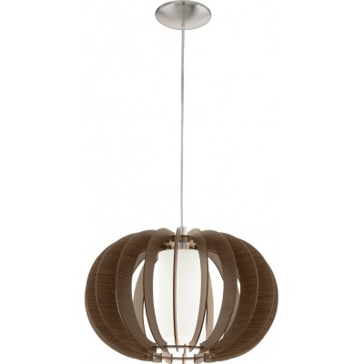 77,95 € Free Shipping | Hanging lamp Eglo Stellato 3 60W Spherical Shape Ø 40 cm. Living room and dining room. Retro and vintage Style. Steel, Wood and Glass. White, brown, nickel and matt nickel Color