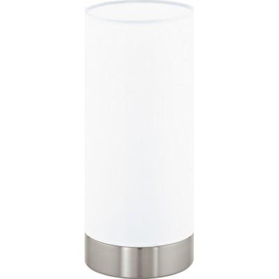 22,95 € Free Shipping | Table lamp Eglo Damasco 1 60W Cylindrical Shape Ø 10 cm. Bedroom, office and work zone. Modern, design and cool Style. Steel, glass and satin glass. White, nickel and matt nickel Color