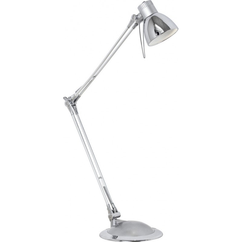 Desk lamp Eglo Plano LED 3.5W Conical Shape 82 cm. Office and work zone. Retro and vintage Style. Steel and plastic. Plated chrome and silver Color