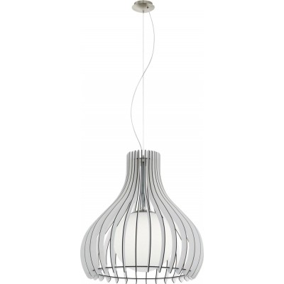 137,95 € Free Shipping | Hanging lamp Eglo Tindori 60W Ø 50 cm. Steel, wood and glass. White, nickel and matt nickel Color