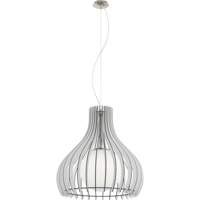 143,95 € Free Shipping | Hanging lamp Eglo Tindori 60W Conical Shape Ø 50 cm. Living room, kitchen and dining room. Retro and vintage Style. Steel, wood and glass. White, nickel and matt nickel Color