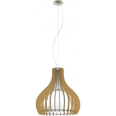 119,95 € Free Shipping | Hanging lamp Eglo Tindori 60W Conical Shape Ø 50 cm. Living room, kitchen and dining room. Retro and vintage Style. Steel, wood and glass. White, brown, nickel, matt nickel and light brown Color