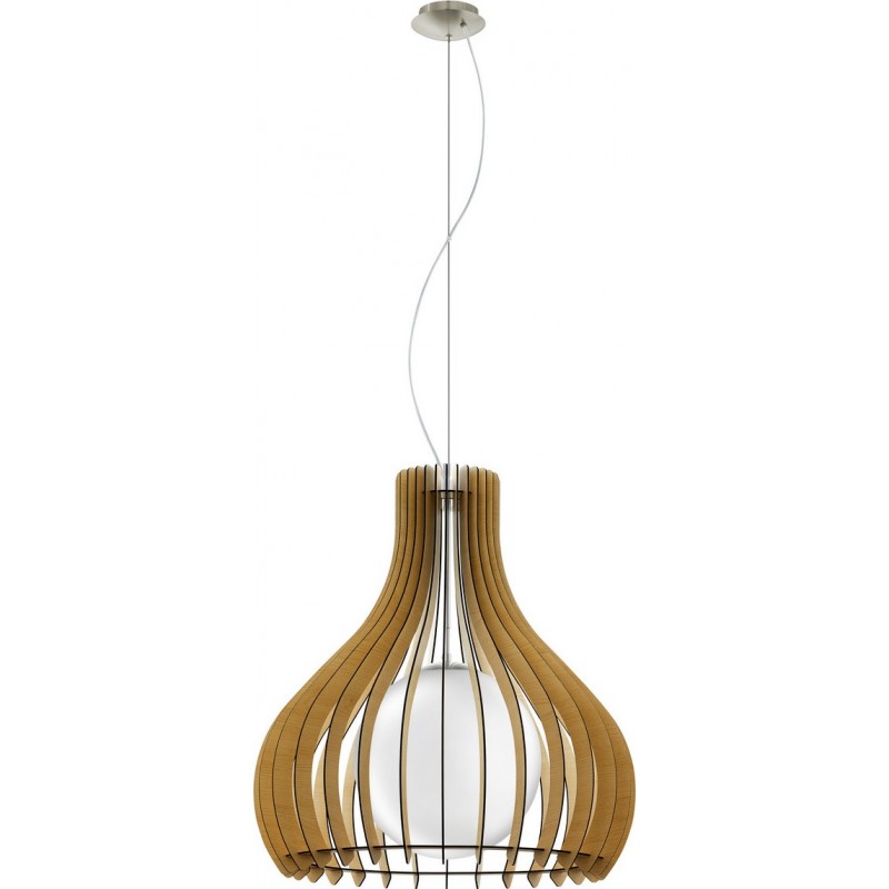 136,95 € Free Shipping | Hanging lamp Eglo Tindori 60W Conical Shape Ø 60 cm. Living room, kitchen and dining room. Retro and vintage Style. Steel, wood and glass. White, brown, nickel, matt nickel and light brown Color
