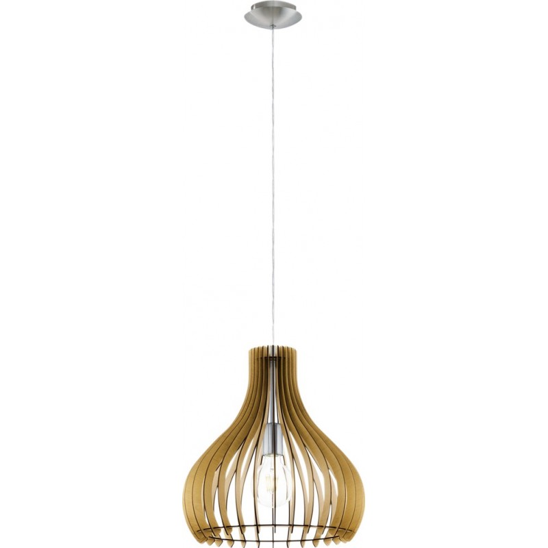 88,95 € Free Shipping | Hanging lamp Eglo Tindori 60W Conical Shape Ø 38 cm. Living room, kitchen and dining room. Modern, sophisticated and design Style. Steel and Wood. Brown, nickel, matt nickel and light brown Color