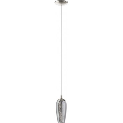 Lámpara colgante Eglo Farsala 3W Forma Cilíndrica Ø 12 cm. Salón, cocina y comedor. Estilo moderno, sofisticado y diseño. Acero, Granille y Vidrio. Color negro, níquel y níquel mate