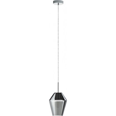 Hanging lamp Eglo Murmillo 28W Cylindrical Shape Ø 17 cm. Living room and dining room. Modern, sophisticated and design Style. Steel, Glass and Tinted glass. Plated chrome, black, transparent black and silver Color