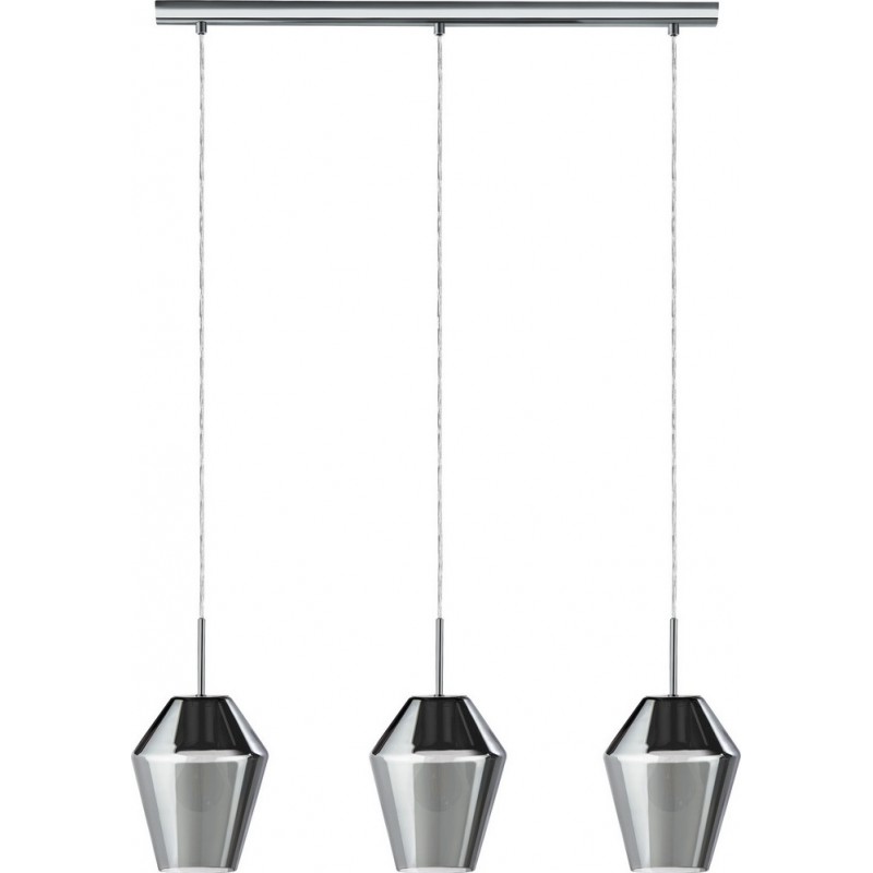 125,95 € Free Shipping | Hanging lamp Eglo Murmillo 84W Extended Shape 150×77 cm. Living room and dining room. Modern, sophisticated and design Style. Steel, glass and tinted glass. Plated chrome, black, transparent black and silver Color