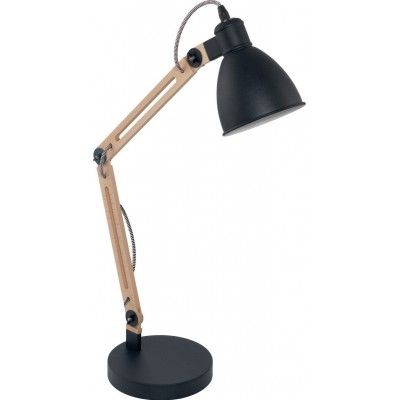 Lámpara de escritorio Eglo Torona 1 28W Forma Cónica 61×45 cm. Oficina y zona de trabajo. Estilo retro, vintage y clásico. Acero y Madera. Color negro y natural
