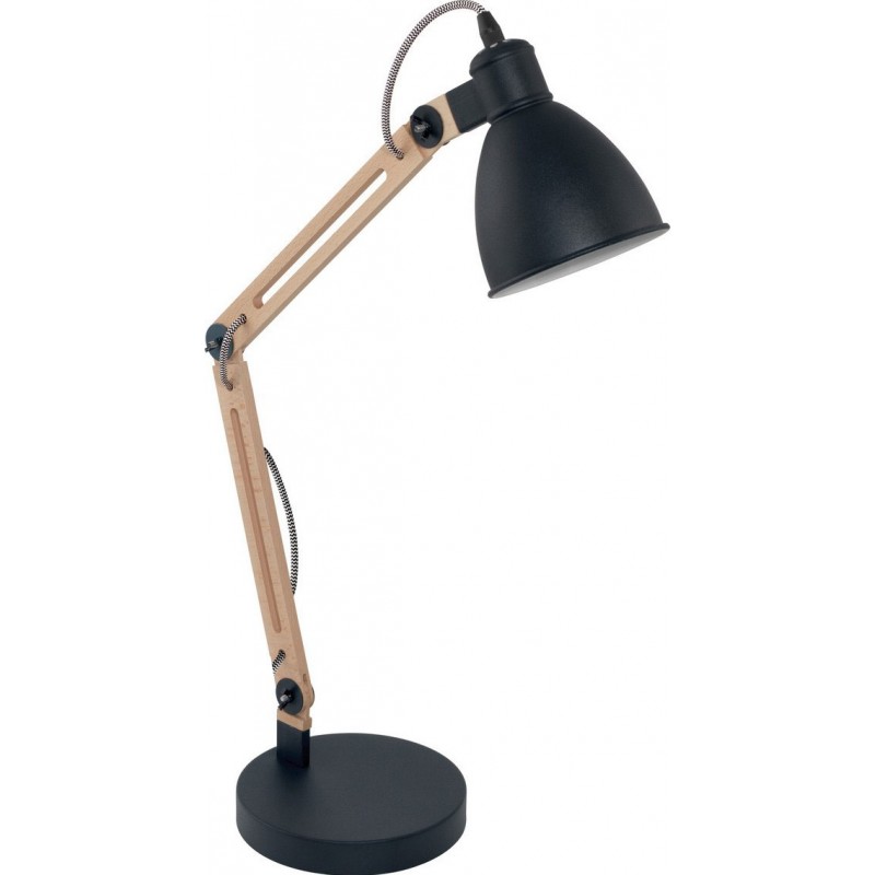 Lámpara de escritorio Eglo Torona 1 28W Forma Cónica 61×45 cm. Oficina y zona de trabajo. Estilo retro, vintage y clásico. Acero y Madera. Color negro y natural