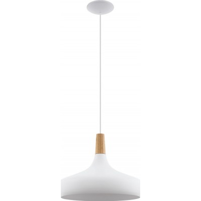 101,95 € Free Shipping | Hanging lamp Eglo Sabinar 60W Conical Shape Ø 40 cm. Living room and dining room. Modern, sophisticated and design Style. Steel and Wood. White and brown Color