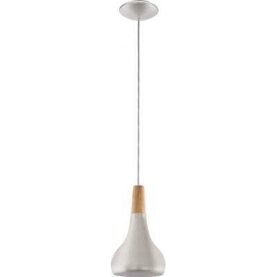 Hanging lamp Eglo Sabinar 60W Conical Shape Ø 18 cm. Living room and dining room. Modern, sophisticated and design Style. Steel and wood. Brown and silver Color