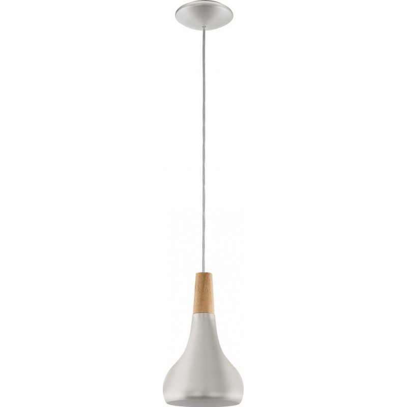 Hanging lamp Eglo Sabinar 60W Conical Shape Ø 18 cm. Living room and dining room. Modern, sophisticated and design Style. Steel and Wood. Brown and silver Color
