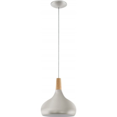 88,95 € Free Shipping | Hanging lamp Eglo Sabinar 60W Conical Shape Ø 28 cm. Living room and dining room. Modern, sophisticated and design Style. Steel and wood. Brown and silver Color